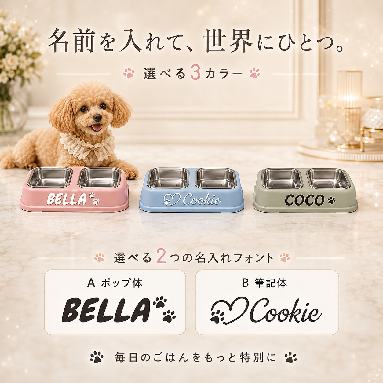 名入れダブルフードボウル 取り外し式ステンレス皿
